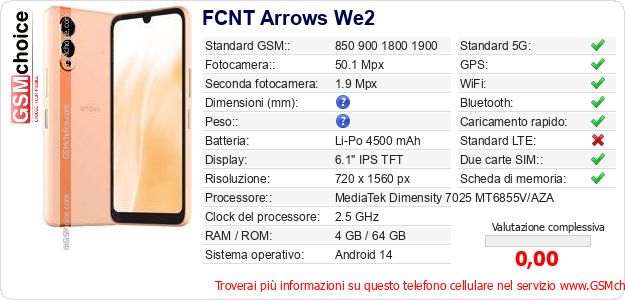 FCNT Arrows We2 Dati tecnici di telefono cellulare 