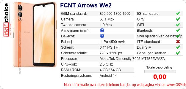 FCNT Arrows We2 Technische gegevens 