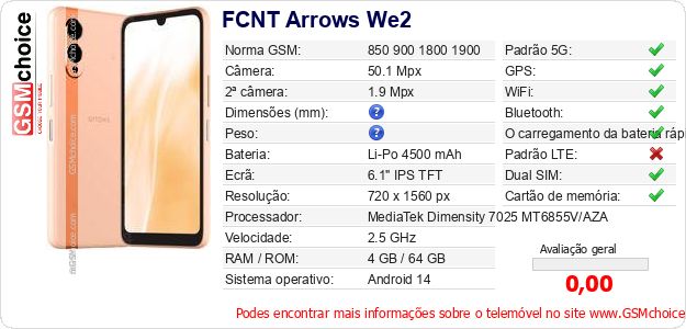 FCNT Arrows We2 Especificações técnicas do telemóvel FCNT Arrows We2 Especificações técnicas do telemóvel