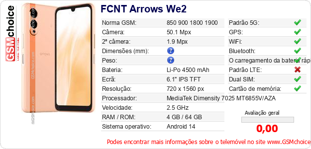 FCNT Arrows We2 Especificações técnicas do telemóvel 