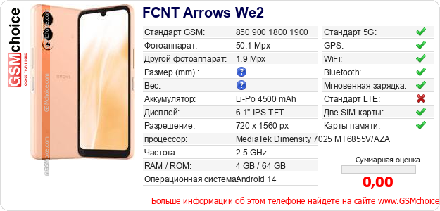 FCNT Arrows We2 Технические данные телефона FCNT Arrows We2 Технические данные телефона