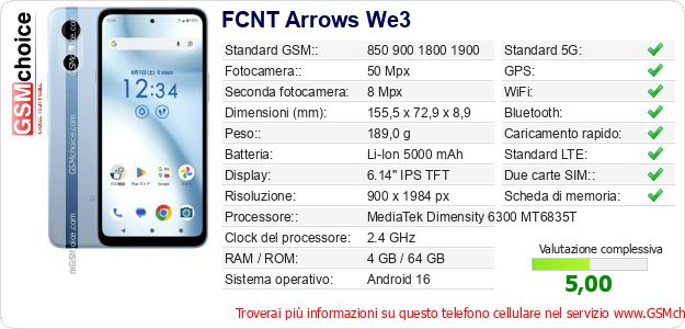 FCNT Arrows We3 Dati tecnici di telefono cellulare FCNT Arrows We3 Dati tecnici di telefono cellulare