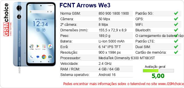 FCNT Arrows We3 Especificações técnicas do telemóvel FCNT Arrows We3 Especificações técnicas do telemóvel