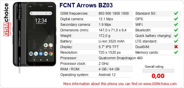 FCNT Arrows BZ03 technical specifications FCNT Arrows BZ03 technical specifications