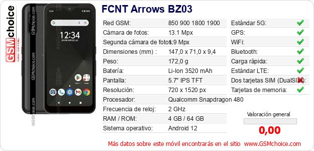 FCNT Arrows BZ03 Datos técnicos del móvil FCNT Arrows BZ03 Datos técnicos del móvil