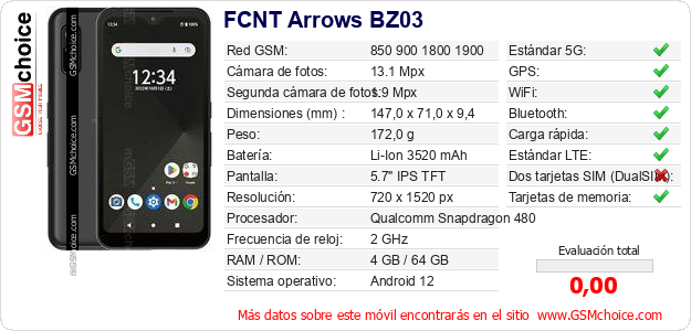FCNT Arrows BZ03 Datos técnicos del móvil 