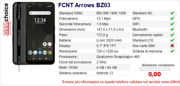 FCNT Arrows BZ03 Dati tecnici di telefono cellulare FCNT Arrows BZ03 Dati tecnici di telefono cellulare