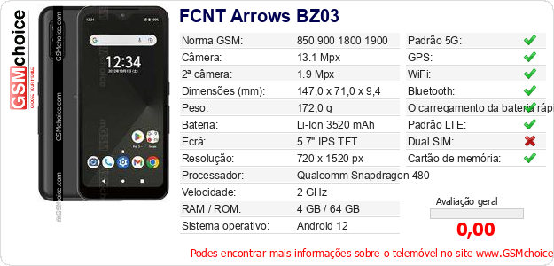 FCNT Arrows BZ03 Especificações técnicas do telemóvel 