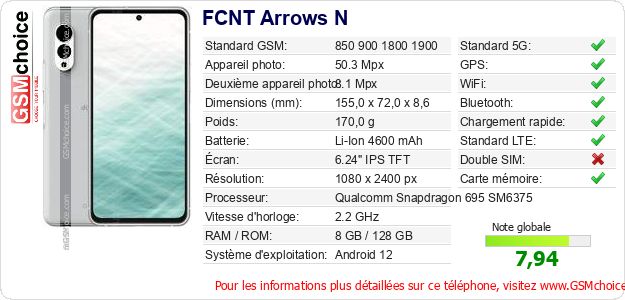 FCNT Arrows N Fiche technique FCNT Arrows N Fiche technique