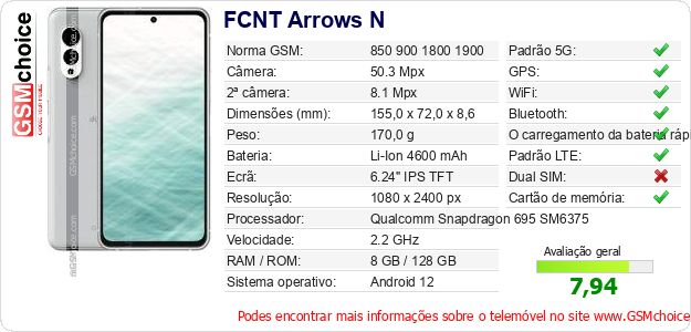 FCNT Arrows N Especificações técnicas do telemóvel 