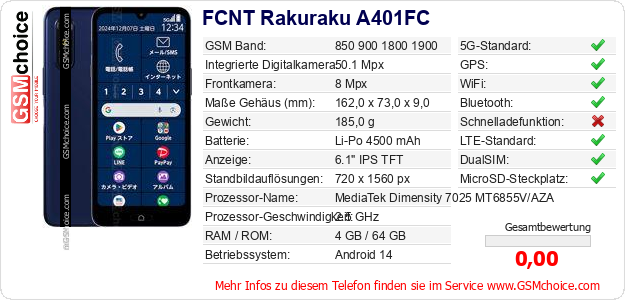 FCNT Rakuraku A401FC technische Daten FCNT Rakuraku A401FC technische Daten