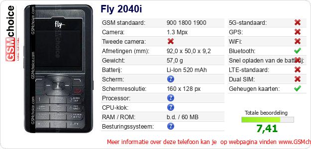 Fly 2040i Technische gegevens Fly 2040i Technische gegevens