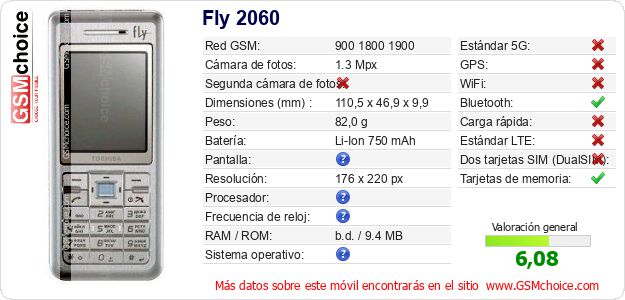 Fly 2060 Datos técnicos del móvil 