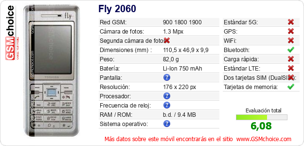 Fly 2060 Datos técnicos del móvil 