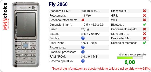 Fly 2060 Dati tecnici di telefono cellulare Fly 2060 Dati tecnici di telefono cellulare