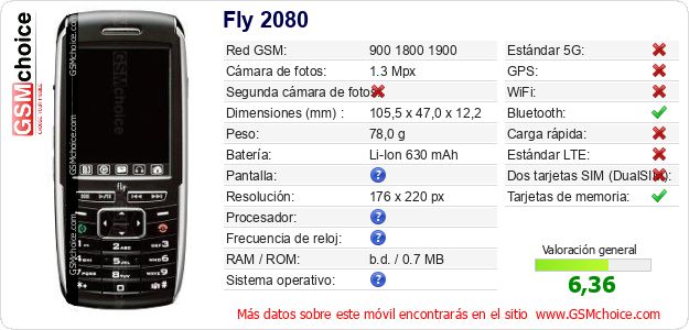 Fly 2080 Datos técnicos del móvil 