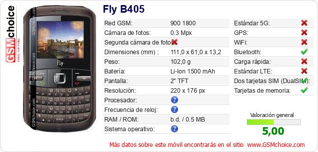 Fly B405 Datos técnicos del móvil Fly B405 Datos técnicos del móvil