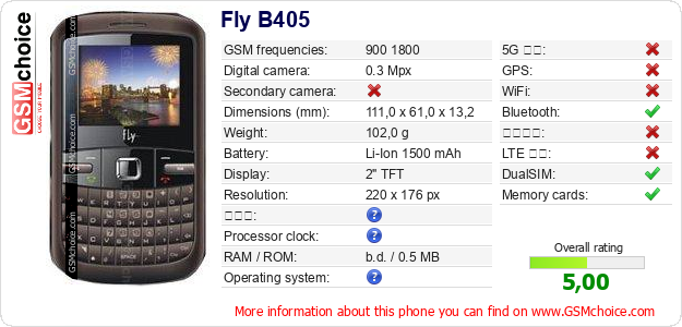 Fly B405 手機技術數據