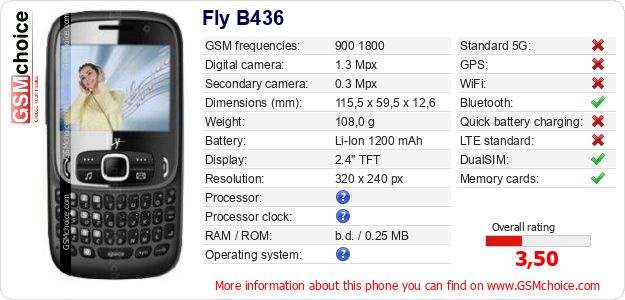 Fly B436 technical specifications Fly B436 technical specifications