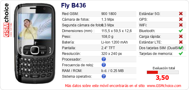 Fly B436 Datos técnicos del móvil Fly B436 Datos técnicos del móvil