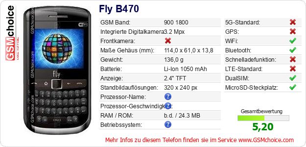 Fly B470 technische Daten Fly B470 technische Daten