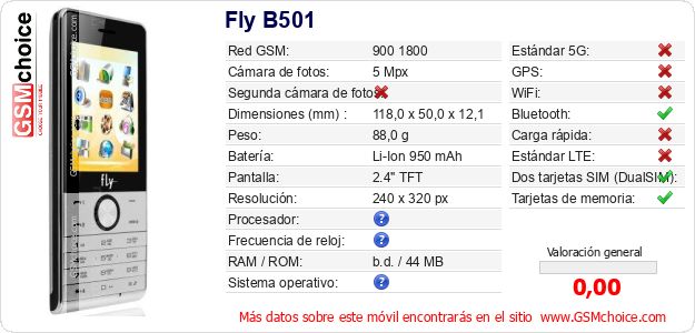 Fly B501 Datos técnicos del móvil 