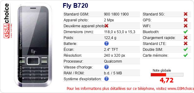 Fly B720 Fiche technique Fly B720 Fiche technique