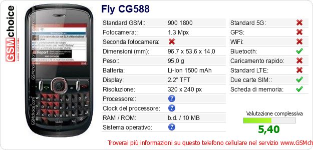 Fly CG588 Dati tecnici di telefono cellulare Fly CG588 Dati tecnici di telefono cellulare