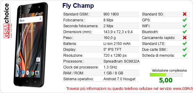 Fly Champ Dati tecnici di telefono cellulare 