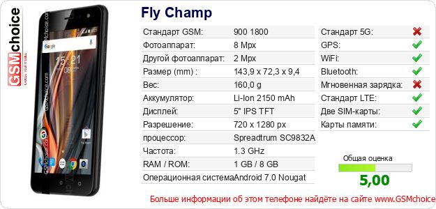 Fly Champ Технические данные телефона Fly Champ Технические данные телефона