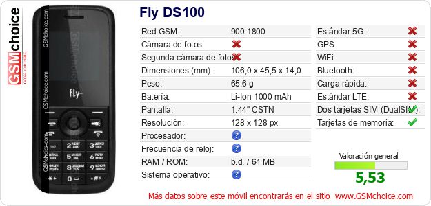 Fly DS100 Datos técnicos del móvil 