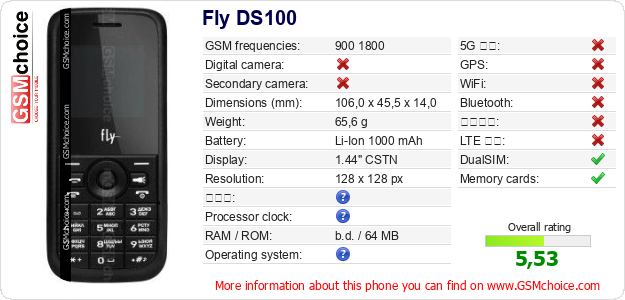 Fly DS100 手機技術數據