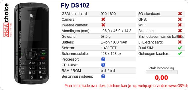 Fly DS102 Technische gegevens Fly DS102 Technische gegevens