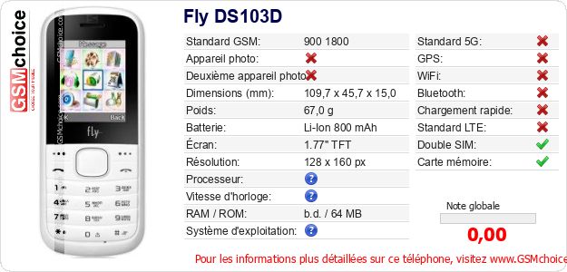 Fly DS103D Fiche technique
