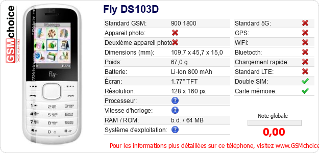 Fly DS103D Fiche technique