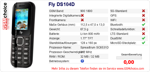 Fly DS104D technische Daten Fly DS104D technische Daten