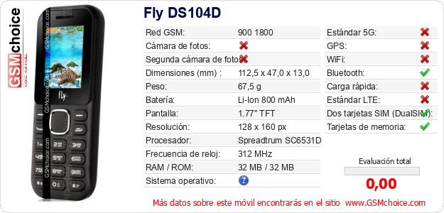 Fly DS104D Datos técnicos del móvil 