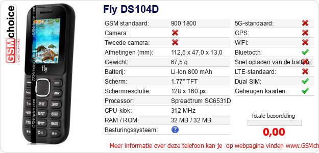 Fly DS104D Technische gegevens 