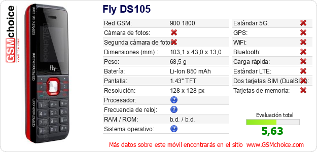 Fly DS105 Datos técnicos del móvil 