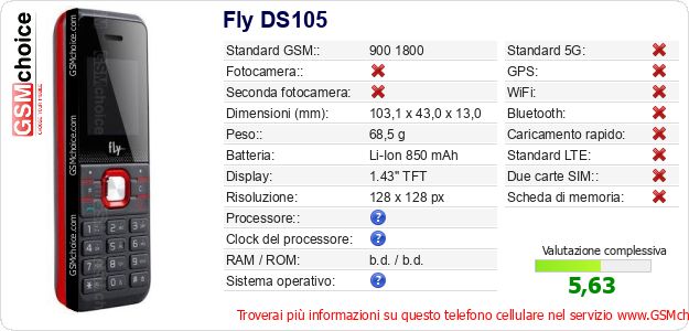 Fly DS105 Dati tecnici di telefono cellulare 