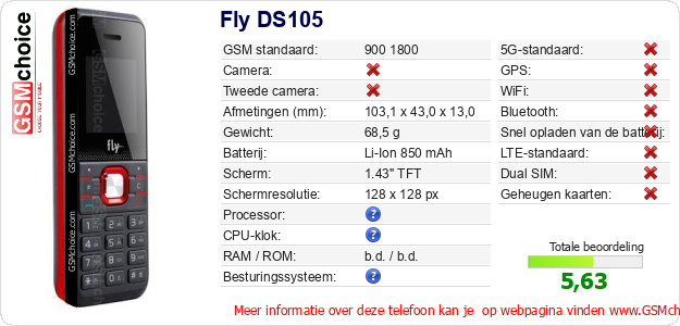 Fly DS105 Technische gegevens 