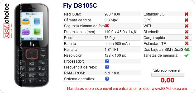 Fly DS105C Datos técnicos del móvil 