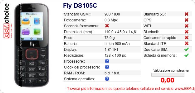Fly DS105C Dati tecnici di telefono cellulare Fly DS105C Dati tecnici di telefono cellulare