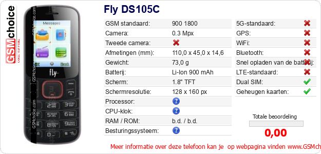 Fly DS105C Technische gegevens 