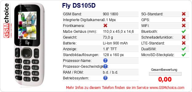 Fly DS105D technische Daten Fly DS105D technische Daten