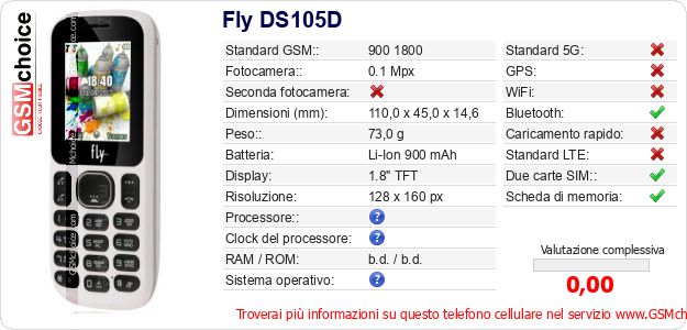 Fly DS105D Dati tecnici di telefono cellulare Fly DS105D Dati tecnici di telefono cellulare