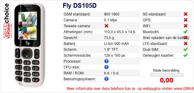 Fly DS105D Technische gegevens 