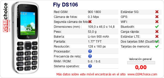 Fly DS106 Datos técnicos del móvil 