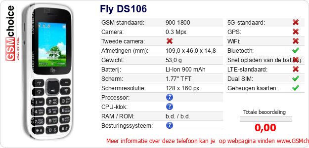 Fly DS106 Technische gegevens 