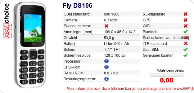 Fly DS106 Technische gegevens 